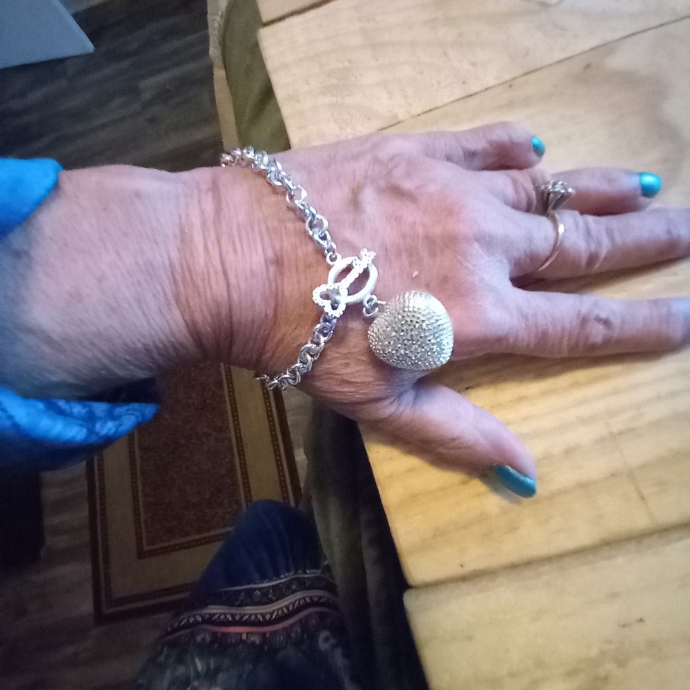 EUC Sterling Silver Key to my Heart Toggle Bracelet 8" - Picture 6 of 9